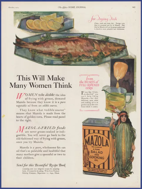 Vintage 1924 MAZOLA Salad & Cooking Oil Kitchen Décor J. W. Hawkins Art Print Ad