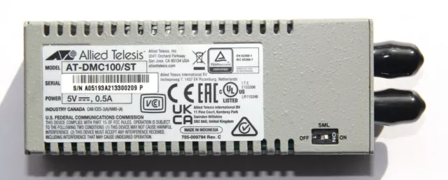 Allied Telesis Fast Ethernet to Fibre Desktop Media Converter - AT-DMC100/ST-50