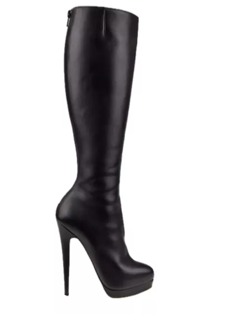 CHRISTIAN LOUBOUTIN BLACK Leather Knee-High Platform Boot sz 38.5 $299. ...