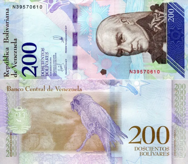 VENEZUELA 200 Bolivares Banknote World Paper Money Currency Pick p107b 2018 Bird