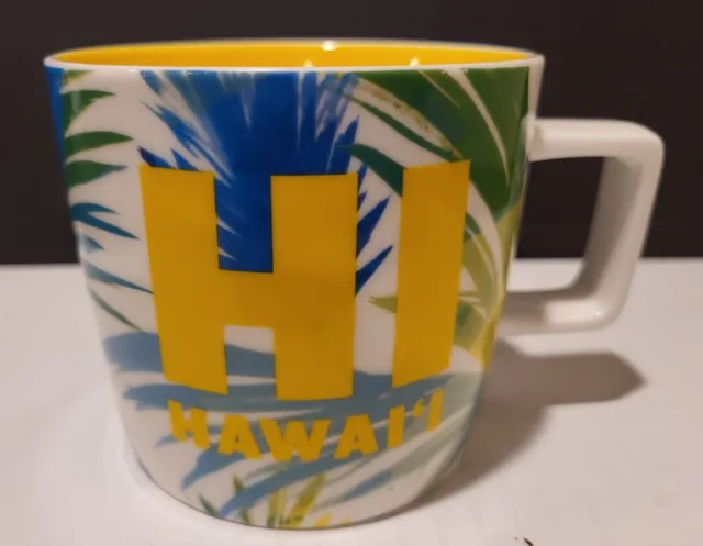 STARBUCKS  Coffee Mug  2016  HI HAWAII  14 ounces Yellow Interior