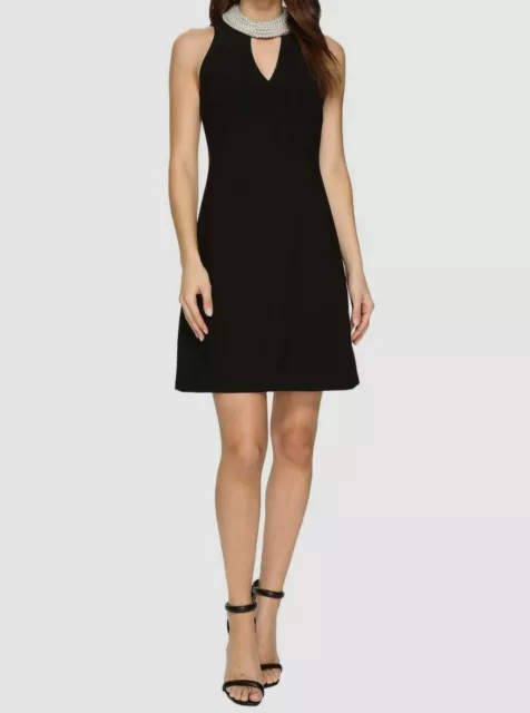 $115 Christin Michaels Womens Black Britta Sleeveless Keyhole Pearl Neck Dress 6