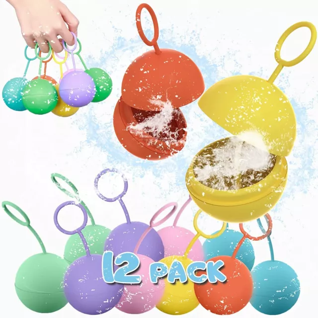 Reusable Water Balloons For Kids Quick Fill Silicone Outdoor Water Toys (12pack)