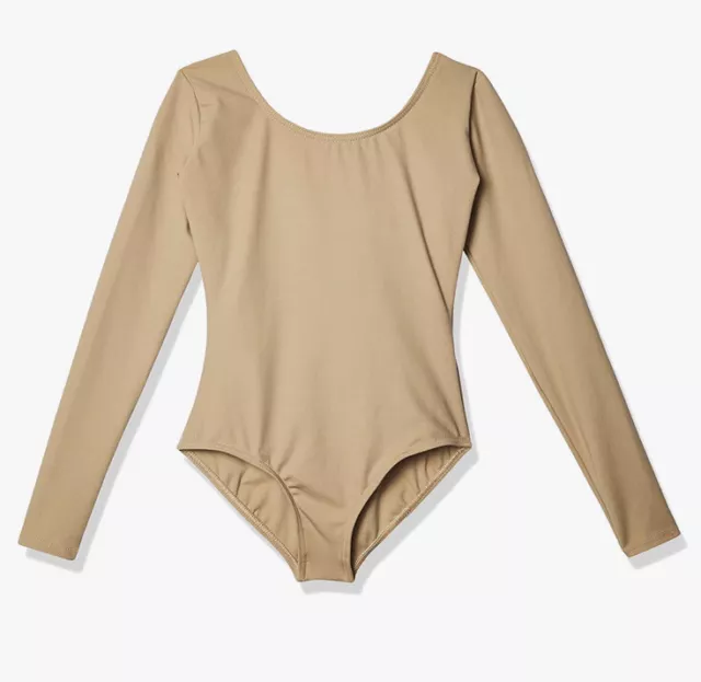 NWT Capezio Girls' Team Basics Long Sleeve Leotard Nude Size I