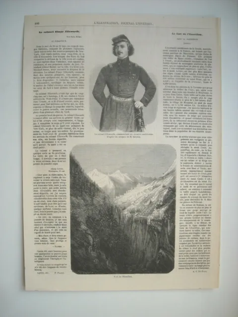 Gravure 1861. Le Fort De L’esseillon, En Maurienne. Colonel Elmer Ellsworth Cdt.
