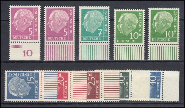 179y ff Heuss LUMOGEN mit UR, mit 5 Pf. Platte/Walze und 10 Pf. a+b, 10 Werte **