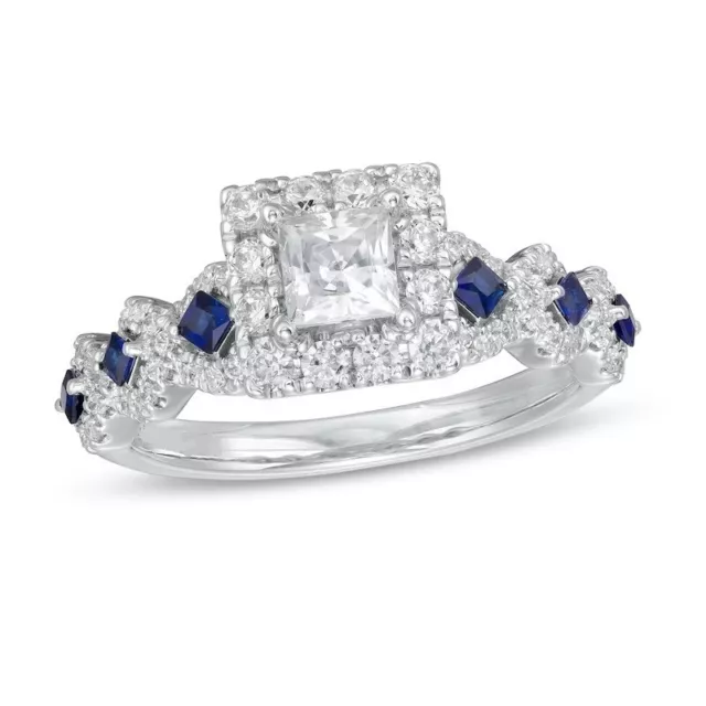 Vera Wang Princess-Cut 2CT Lab-Created Diamond and Blue Sapphire Engagement Ring