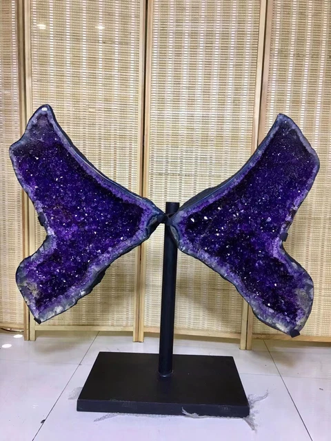 169LB Natural Butterfly Amethyst Geode Crystal Quartz Specimen Healing+Stand