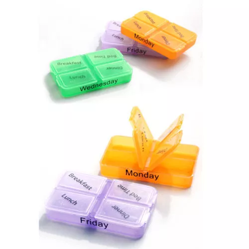 7 Day (Weekly) Large Multi-Colour*Pill Box -28 Compartment with Removable-Tra#km 2