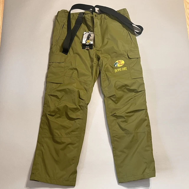 NEW BASS PRO SHOPS HPR BONE-DRY NYLON RAIN BIBS MEN-2XL GREEN. new with tags