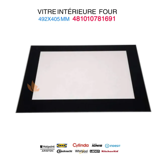 Vitre intérieure de porte Four 492x405 mm - 481245059838 -  WHIRLPOOL INDESIT