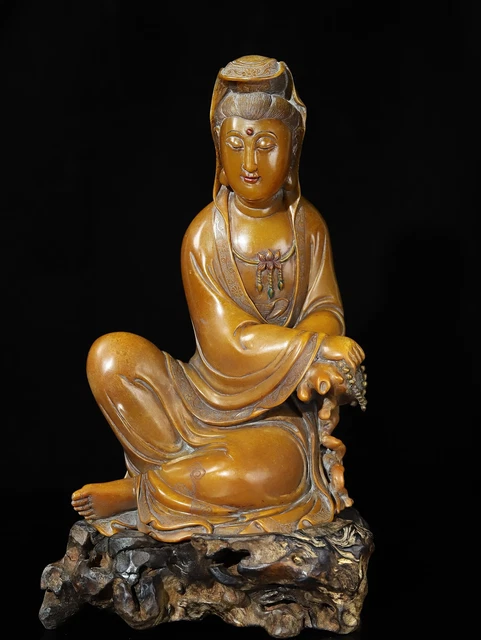 Chinese Exquisite Handmade Guanyin carving Shoushan Stone Statue