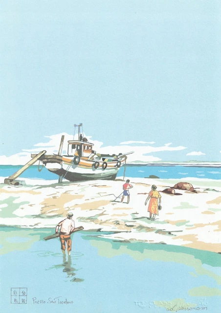 PRESSO SAN TEODORO, Serigrafia di Aldo Riso, cm.30x21 firmata dall ...