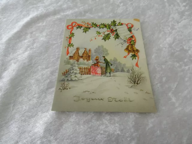 CPSM Merry Christmas Snowy Scene and Young Couple Postcard