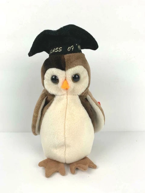 Ty Beanie Baby 1998 Wise Owl with Errors Tags Graduation Class of 98 Retired