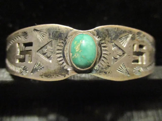 RARE Navajo Sterling Silver Stamped Whirling Log Arrows Turquoise Cuff Bracelet!