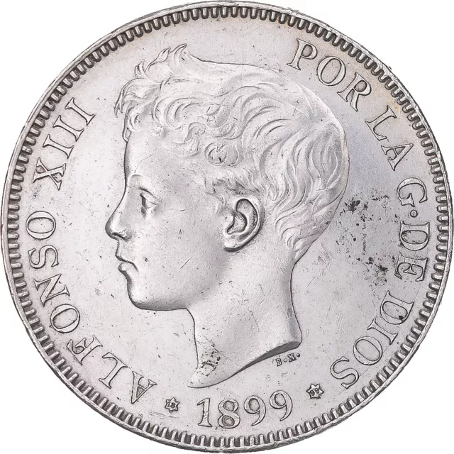 [#344444] Coin, Spain, Alfonso XIII, 5 Pesetas, 1899, Madrid, MS(60-62), Silver,