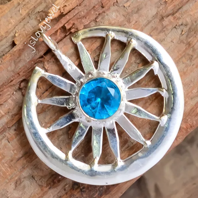 Pendentif soleil et lune en argent sterling 925 avec topaze bleue de...