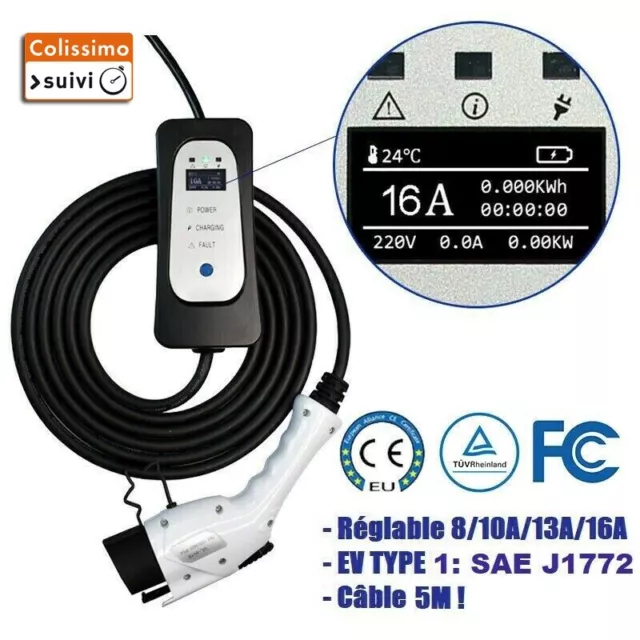 Station Chargeur voiture électrique EV Type 1 Réglage 8 à 16A Mitsubishi Nissan