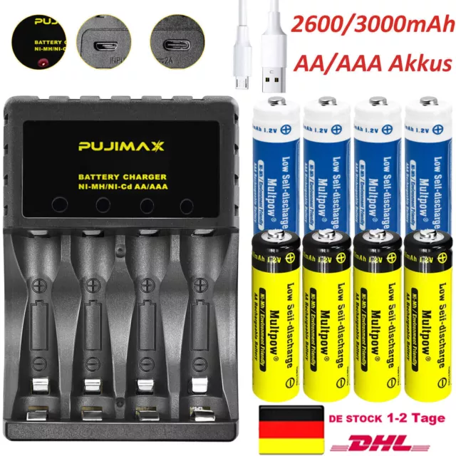 AA/AAA Ladegerät Mit 3000mAh Ni-mh Rechargeable 4-8Stk Akkus Batterien 1,2 V