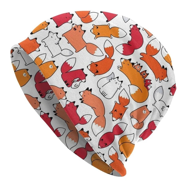 Fox Pattern Skullies Beanie Hat Animal Cute Hip Hop Unisex Cap Adult Bonnet Hats