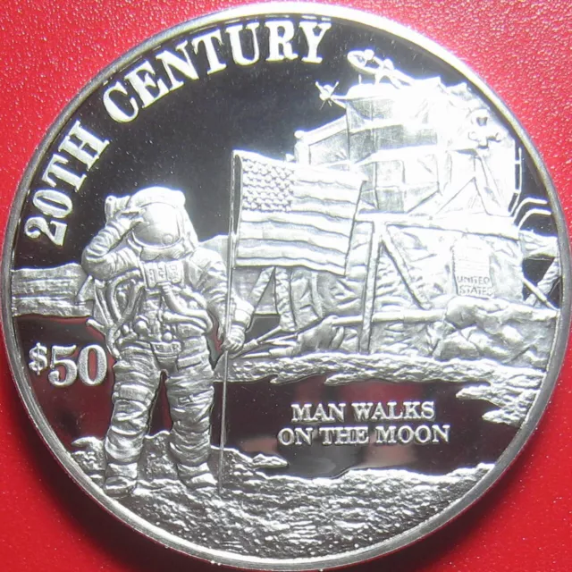 1997 Cook Islands $50 Silver Proof Neil Armstrong Space Moon Astronaut Us Flag