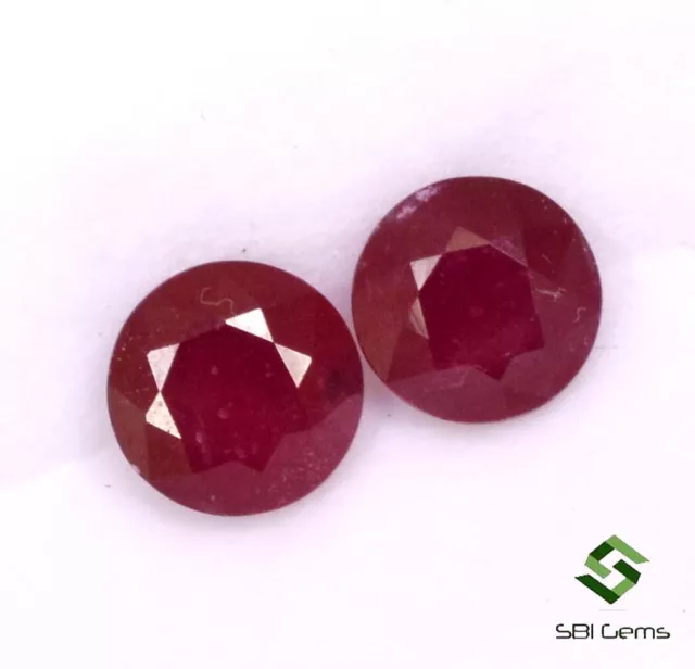 8 mm Natural Ruby Round Cut Pair 5.73 Cts Deep Red Shade Loose Gemstones GF 3