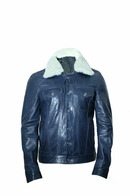 Veste En Daim Bleu Pour Homme – Style Camionneur Sur Mesure – Tailles S à 3XL – Neuf Avec étiquettes