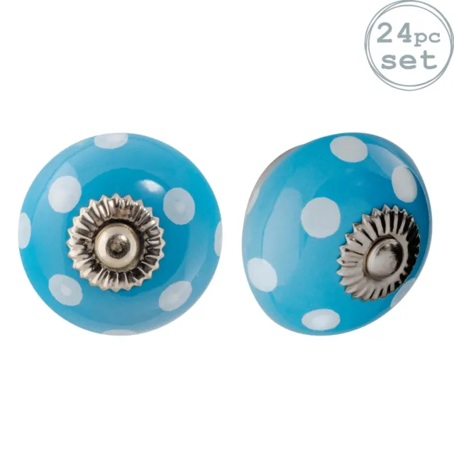 24x Round Ceramic Cabinet Knobs Cupboard Door Drawer Handles Light Blue Spot