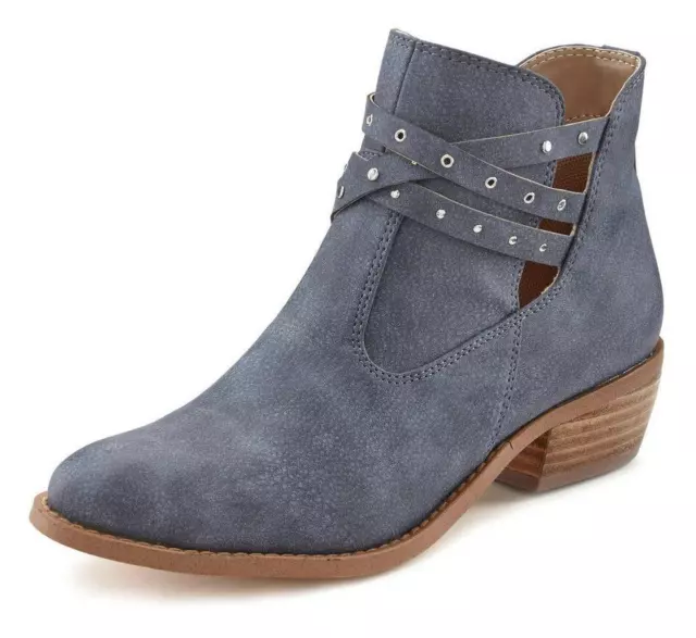 Marken Stiefeletten Damen Schuhe Boots aus Lederimitat blau Gr. 41 NEU