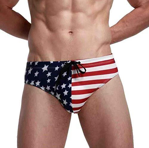 Linemoon Mens American Flag Swim Briefs Fashion Low Rise 30-32 Inches Blue
