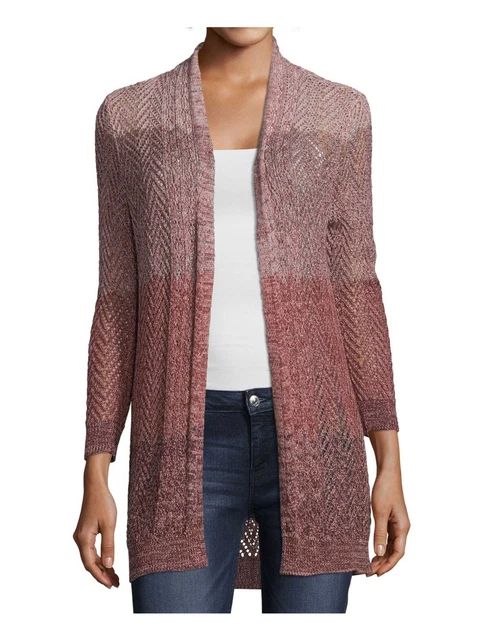 JOHN PAUL RICHARD Womens Pink Open-stitch Ombre Open Cardigan Sweater M