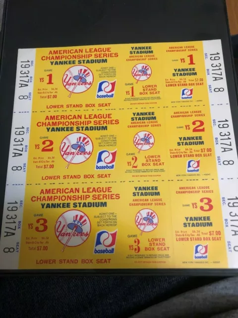 1977 Alcs Tickets Sheet Of 3 Yellow Yankee Stadium Yankees Baseball