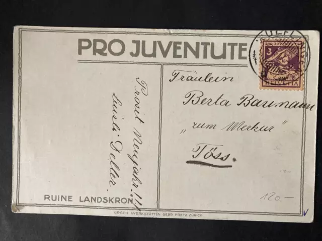 Schweiz 1917 Pro Juventute Karte mit 3 Rp. Trachten von 1916 gest. Wülflingen