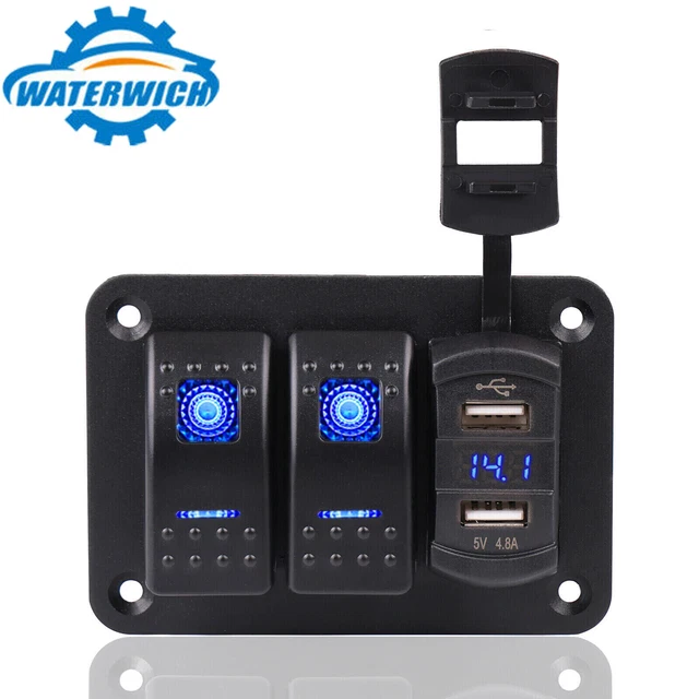 2 GANG USB LED Automotive Toggle Switch Panel Car Marine Boat Rocker