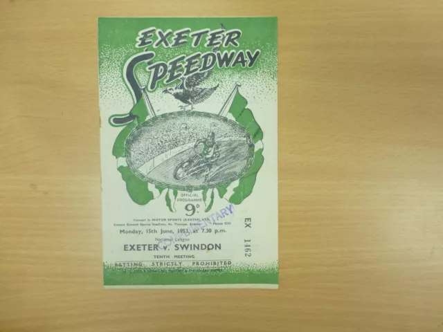 Exeter Vs Swindon Speedway Programme  15/7/1953