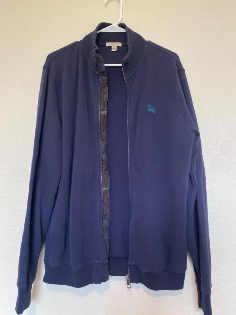 Burberry Brit Navy Blue Full Zip Cotton Blend Fleece Jacket Men's Size large