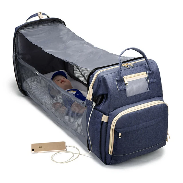 Foldable 3in1 Baby Diaper Bag Mummy Travel USB Backpack W/Changing Station Pad 3