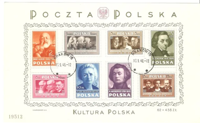 Polen Briefmarken 1948 polnische Kultur Mi.Nr. Block 10