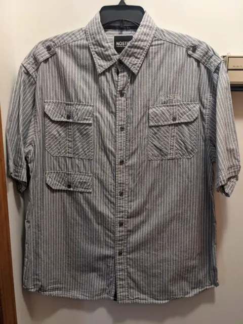 Nostic Men's XL Gray Striped Short Sleeved Button Up Shirt