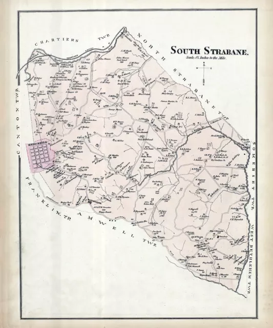 1876 Map of South Strabane Township Washington County Pa