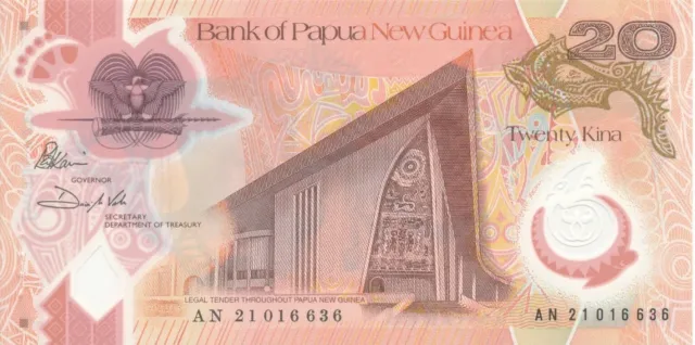 Papua New Guinea 2021. 20 Kina 2021 Polymer. single 20 Kina Circulated Banknote