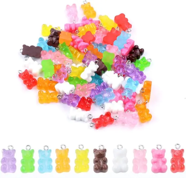 100 Stück Kunstharz-Gummibär-Anhänger bunte Bär-Süßigkeiten-Charms Carto