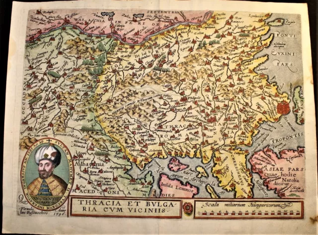 Matthew Quad 1596 Engraved  Map Of Thrace Bulgaria Constantinople Greece Balkans