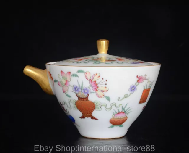 4.4" Qianlong Marked Old Chinese Enamel Porcelain Bat Flower Teapot Teakettle