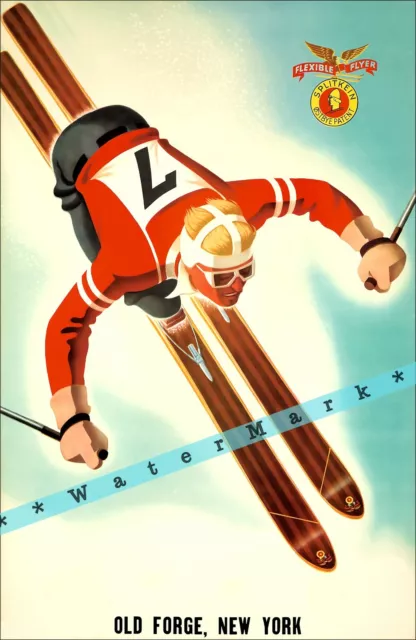 Old Forge New York 1937 Ski Adirondacks Vintage Poster Print Art Retro Style