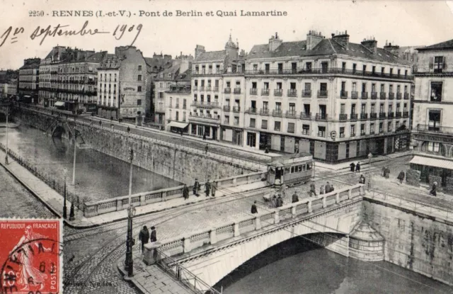 35 Cpa  Animee 1909 Rennes  Pont De Berlin Et Quai Lamartine