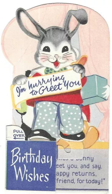 Vintage Birthday Greetings Card Moveable Rabbit Panda Bear Duck Anthropomorphic