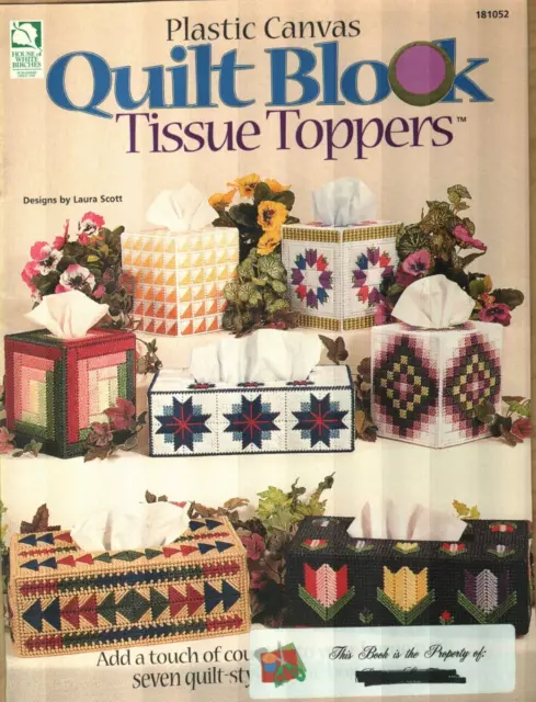 Used Quilt Block Tissue Toppers 7 Designs Plastic Canvas Pattern Book