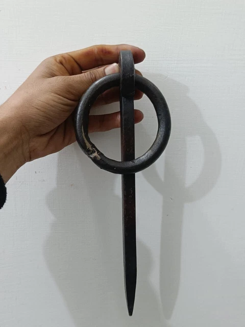 Antique Wrought Iron Tethering Ring on Pin Meat Beam Game Hook 2